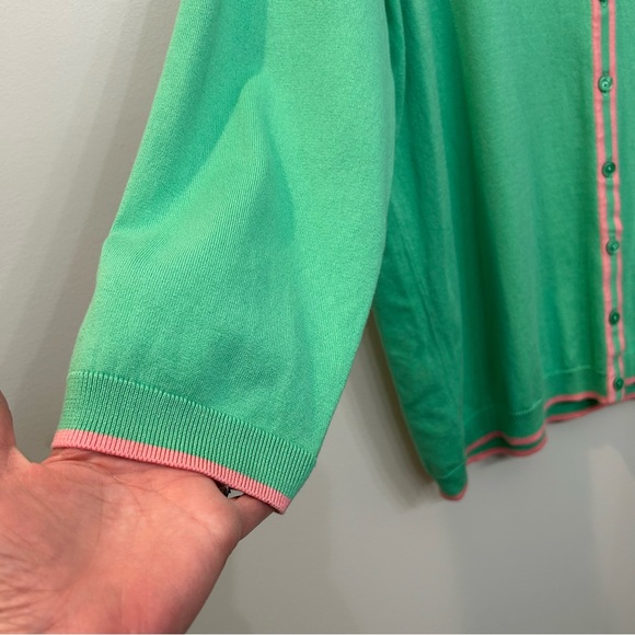 Talbots Charming Button Cardigan Green With Pink Trim Details Size XL - Picture 3 of 8